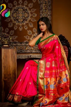 Bright Pink Pure Silk Paithani Saree