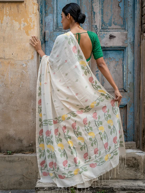 Handloom-Bengal-Cotton-Jamdani-main Off-White Bengal Cotton Jamdani Saree