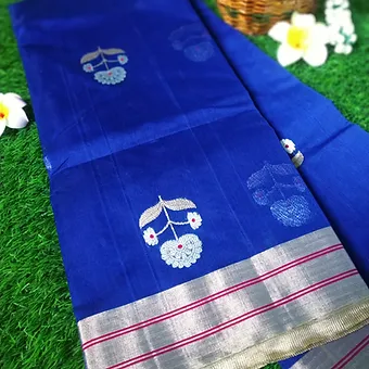 Handloom-Chanderi-Saree-main Royal Blue Chanderi Silk Cotton Saree