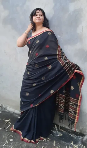 Black Handloom Cotton Jamdani Saree