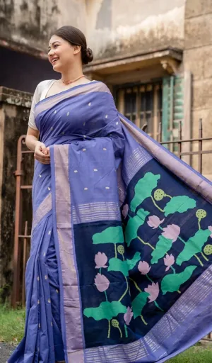 Blue Handloom Cotton Paithani Saree