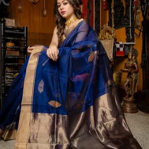 Blue Handloom Cotton Silk Chanderi Saree