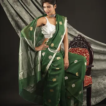 Handloom-Cotton-Silk-Chanderi-main Green Handloom Cotton Silk Chanderi Saree