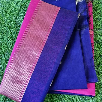 Handloom-Cotton-Silk-Maheshwari-main Royal Blue & Magenta Handloom Cotton Silk Maheshwari Saree