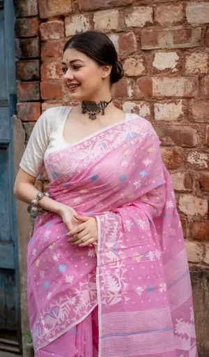 Handloom Dhakai Jamdani Saree in Pink