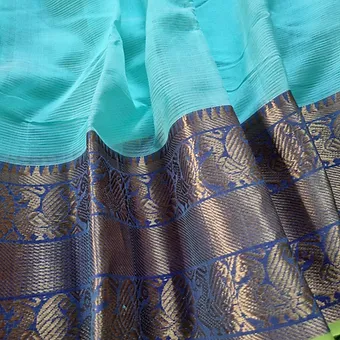 Handloom-Mangalagiri-with-kanchi-border-main Turquoise Blue Handloom Mangalagiri Saree