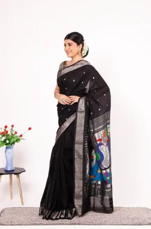 Black Cotton Paithani Saree