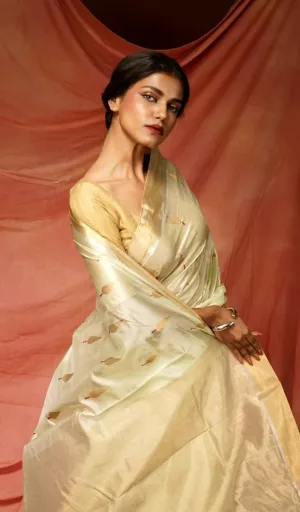 Pearl White Handloom Pure Silk Chanderi Saree