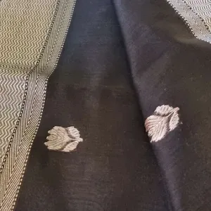 Black & Silver Handloom Cotton Silk Maheshwari Saree