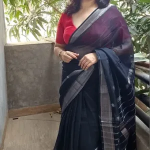 Black Mangalagiri cotton silk saree styled with maroon blouse and double silver zari border