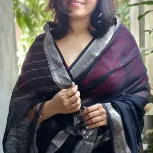 Black and maroon handloom cotton silk Mangalagiri saree with double silver zari border