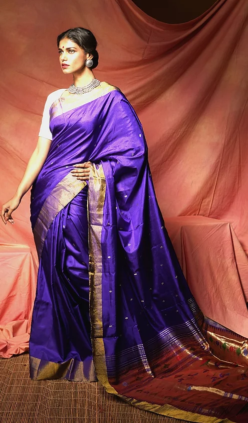 Handloom-fusion-chanderi-paithani-main royal blue paithani saree