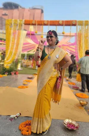 Yellow Handloom Khadi Georgette Banarasi Saree