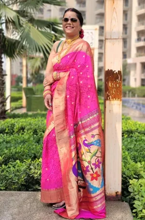 Bright Pink Pure Silk Paithani Saree