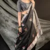 Black Handloom Pure Silk Chanderi Saree