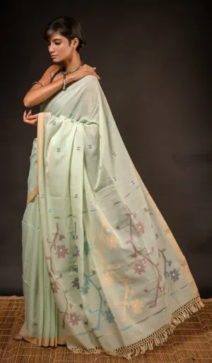 Handloom Off White Cotton Jamdani Saree