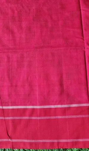 Pink handloom pure cotton double ikat saree with plain weave and subtle border lines