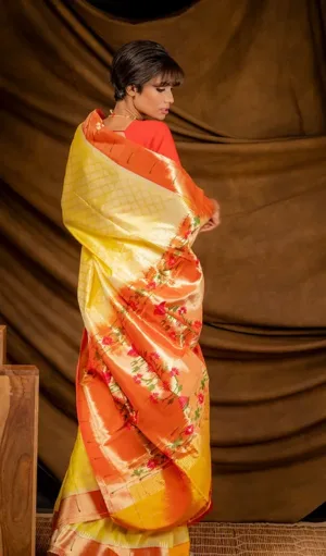 Yellow Brocade Pure Silk Paithani Saree