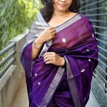 Handloom-pure-silk-chanderi-2 Purple handloom pure silk Chanderi saree with silver zari border and butti motifs