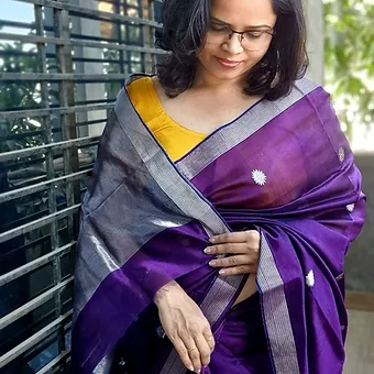 Handloom-pure-silk-chanderi-main Deep Violet Handloom Pure Silk Chanderi Saree