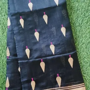 Midnight Black Handloom Pure Silk Chanderi Saree