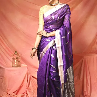 Handloom-pure-silk-chanderi-main Royal Purple Handloom Pure Silk Chanderi Saree