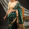 Bottle Green Pure Silk Chanderi Saree