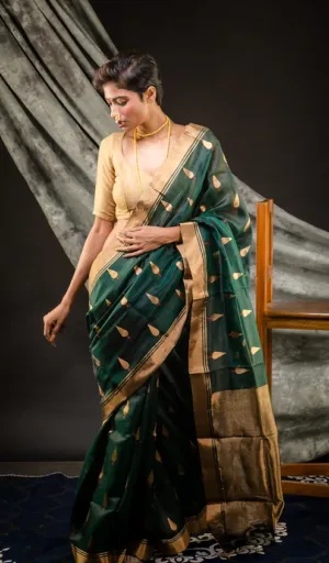 Bottle Green Pure Silk Chanderi Saree