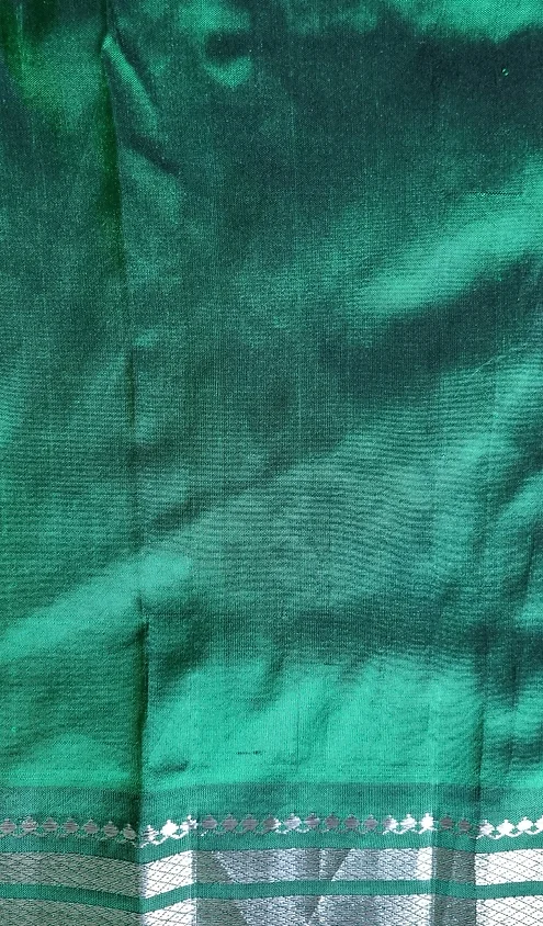 Handloom-pure-silk-paithani-4 Emerald green handloom pure silk Paithani saree with traditional silver zari border and smooth lustrous weave