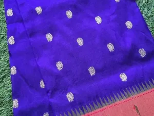 Royal blue handloom pure silk Paithani saree with silver butti motifs and traditional zari border