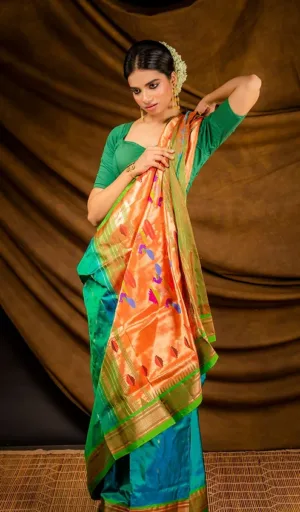 Teal Green Pure Silk Paithani Saree