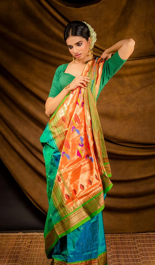 Handloom-pure-silk-paithani-main Teal Green Pure Silk Paithani Saree
