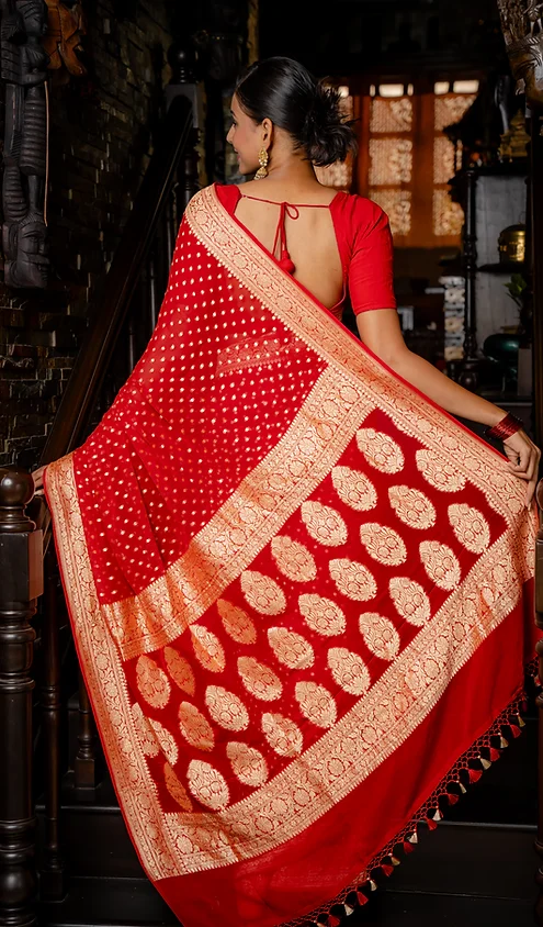 Handwoven-Pure-Chiffon-Banarasi-main Red Handwoven Pure Chiffon Banarasi Saree