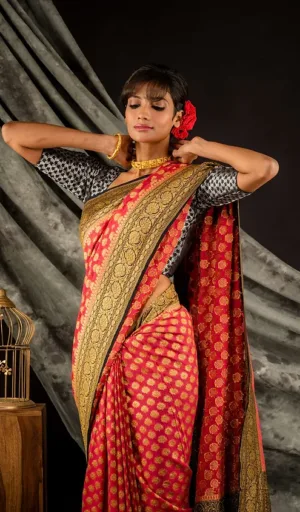 Red & Gold Handwoven Pure Georgette Banarasi Saree