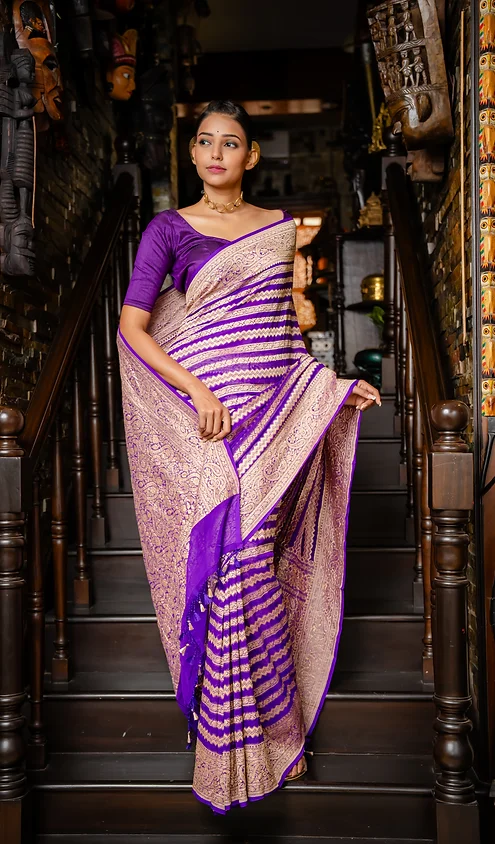 Handwoven-Pure-Khaddi-Georgette-Banarasi-main Purple Khaddi Georgette Banarasi Saree