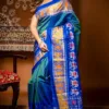 Blue & Green Mulberry Silk Handcrafted Single Ikat Patola Saree