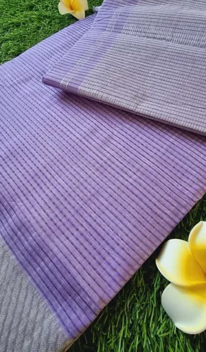 Lavender handloom pure cotton Mangalagiri saree with fine striped weave and subtle silver border