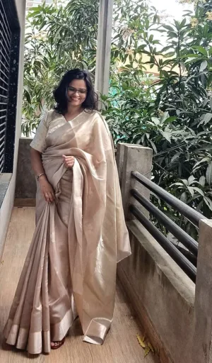 Beige Handloom Pure Silk Chanderi Saree