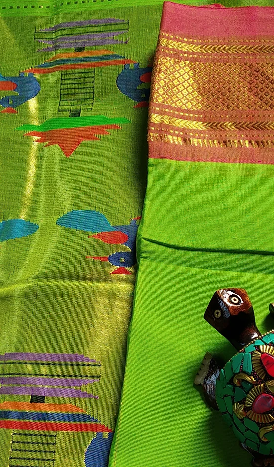mugdha handloom parrot green cotton beautiful paithani mugdha handloom parrot green cotton beautiful paithani