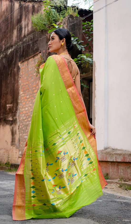 mugdha handloom parrot green cotton paithani saree mugdha handloom parrot green cotton paithani saree