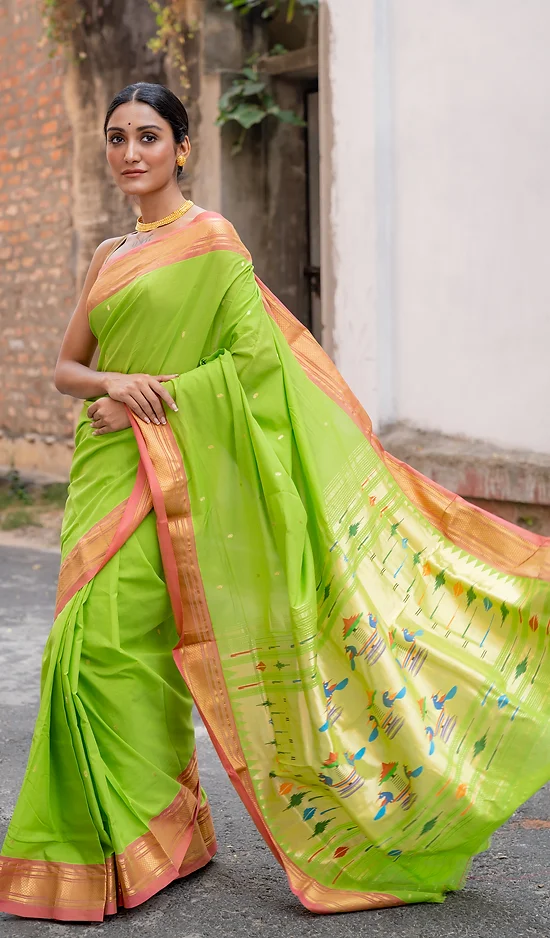 mugdha handloom parrot green cotton saree paithani mugdha handloom parrot green cotton saree paithani