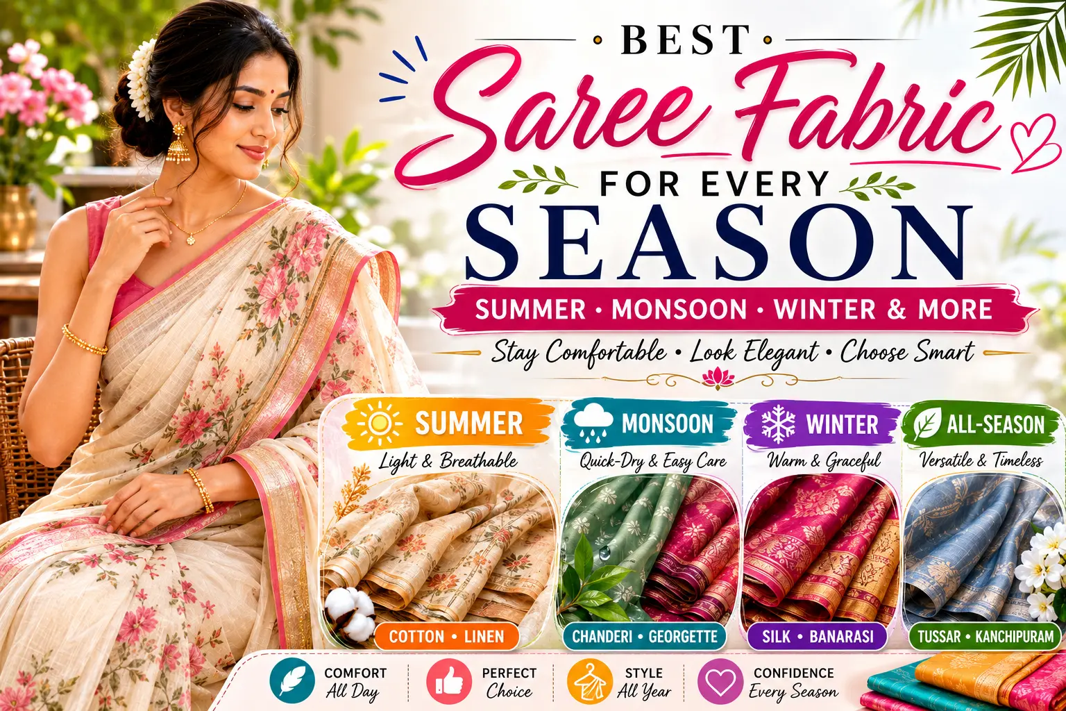 Best Saree Fabric for Every Season – Summer, Monsoon, Winter & More